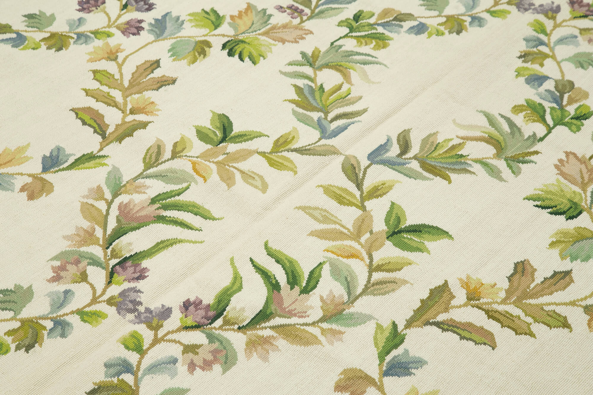 Handmade Area Rug - Beige Wool Carpet with Floral Cotton Rug Design 6'0''x9'1''