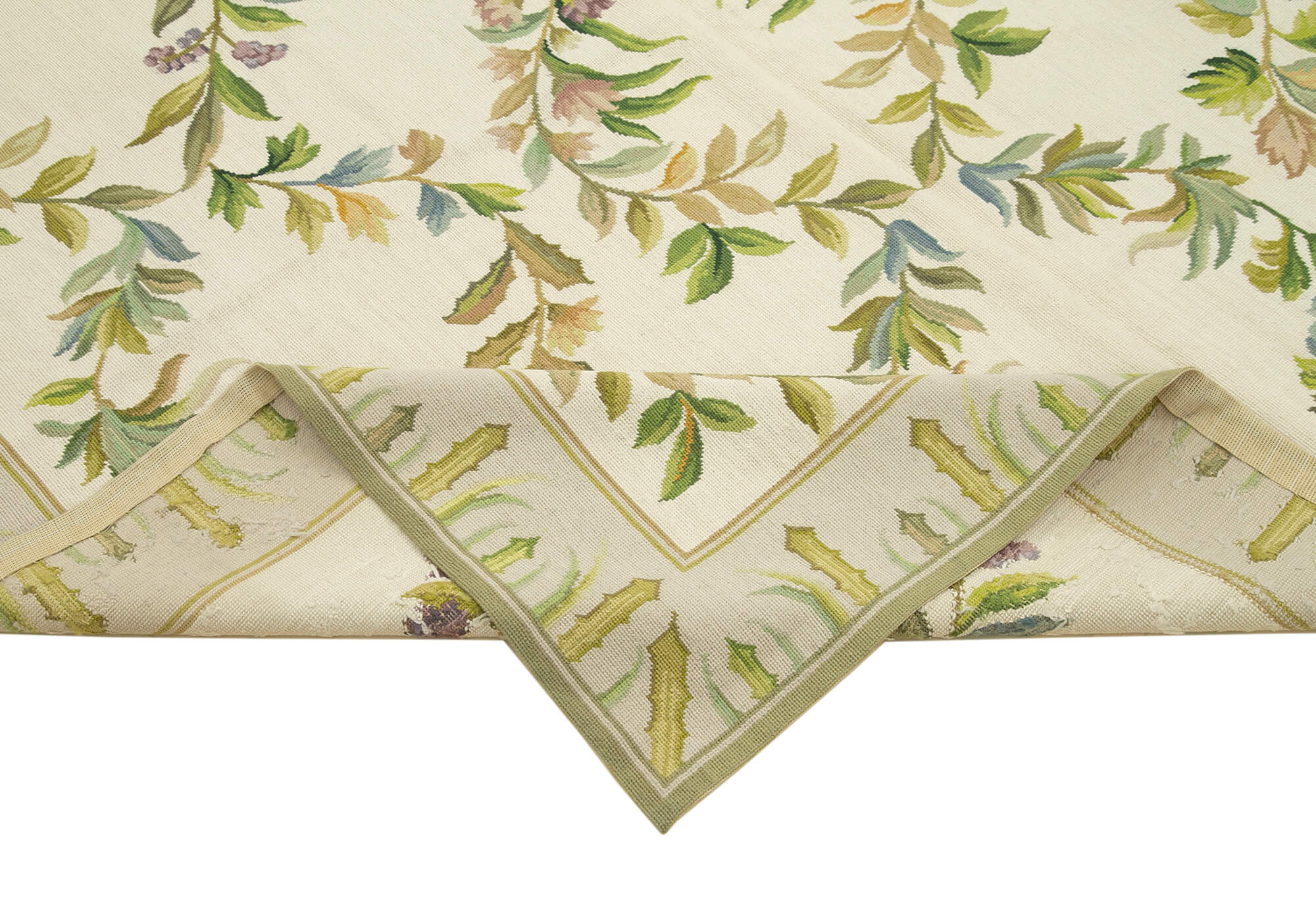 Handmade Area Rug - Beige Wool Carpet with Floral Cotton Rug Design 6'0''x9'1''
