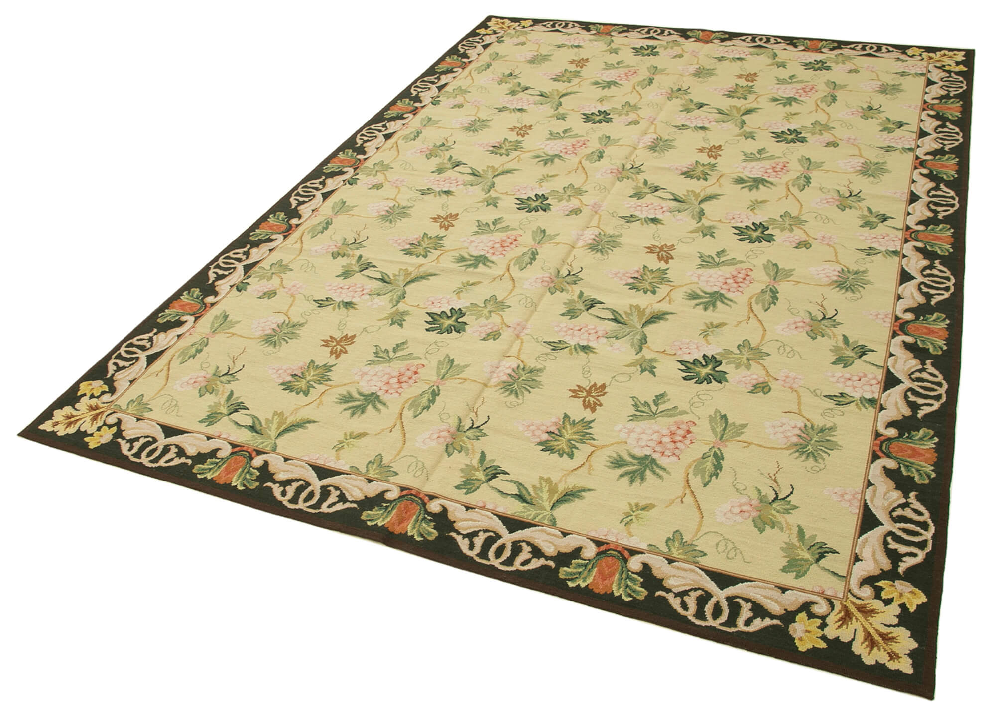 Handmade Wool Area Rug – Beige Floral Design, Soft Cotton Wool Carpet 6'0''x8'10''