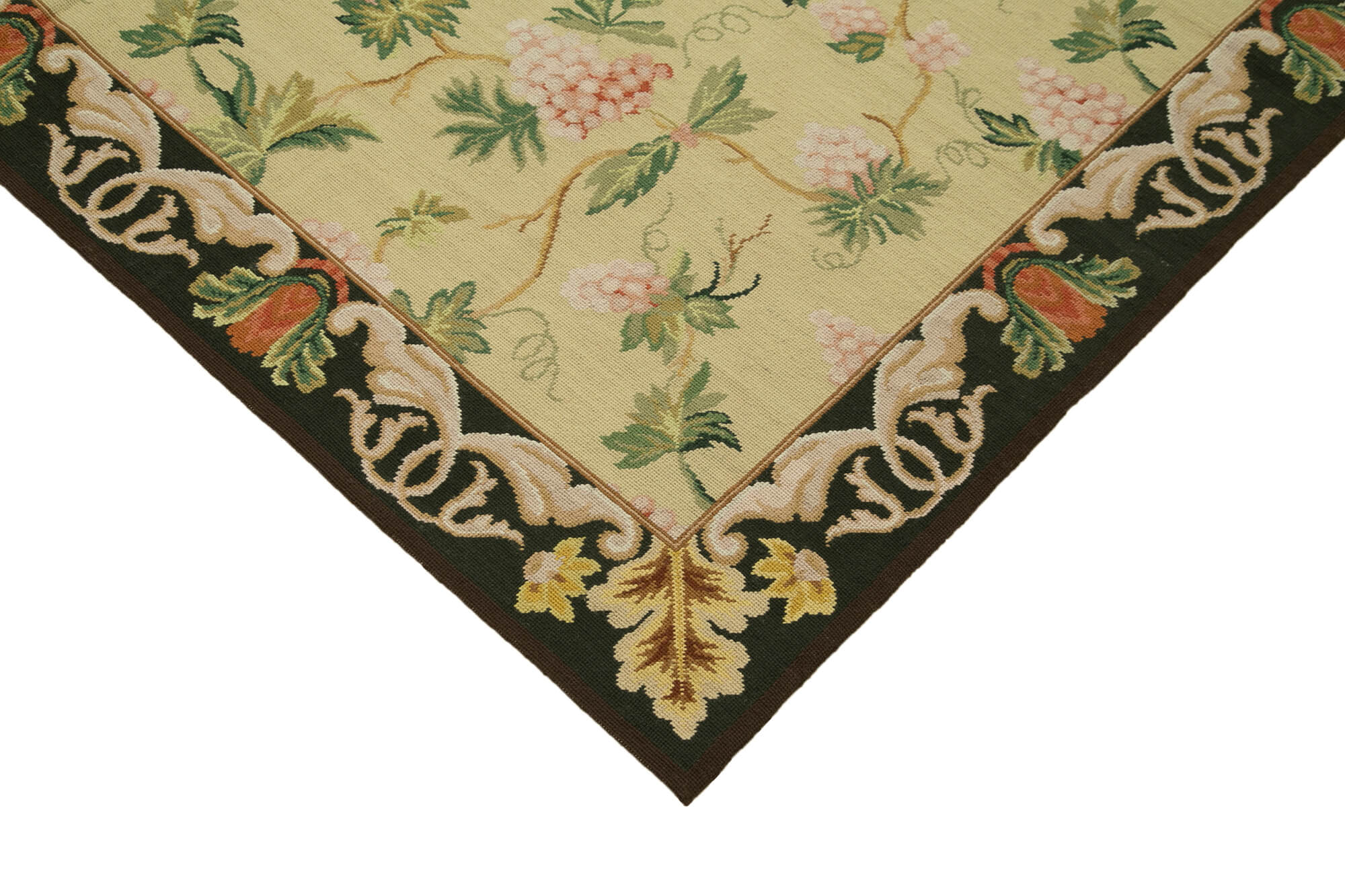 Handmade Wool Area Rug – Beige Floral Design, Soft Cotton Wool Carpet 6'0''x8'10''