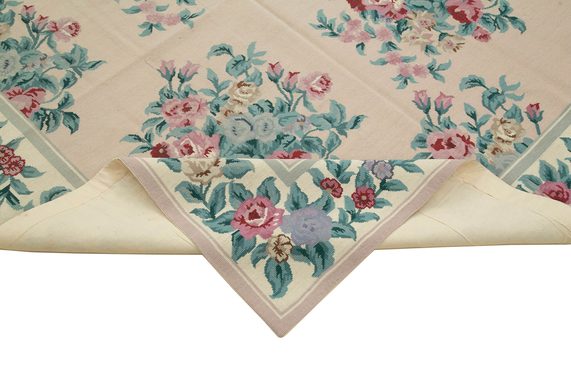 Handmade Floral Area Rug – Pink Floral Rug, Vintage Wool & Cotton Wool Carpet 5'8''x8'4''