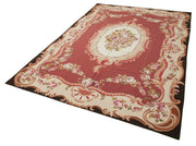 Handmade Wool Area Rug – Red Needlepoint Carpet With Classic Floral Design 5'10"x8'7"