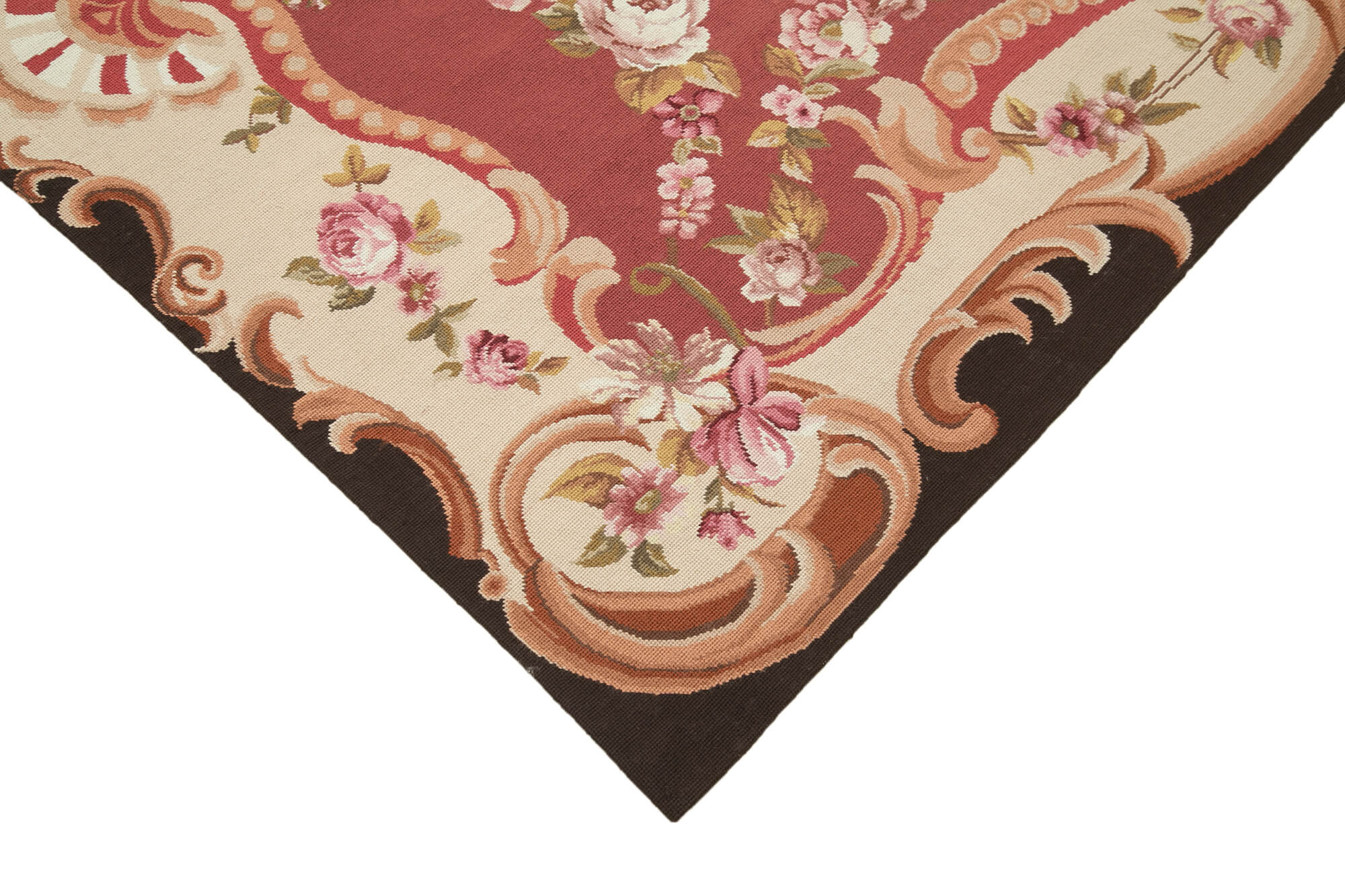 Handmade Wool Area Rug – Red Needlepoint Carpet With Classic Floral Design 5'10"x8'7"