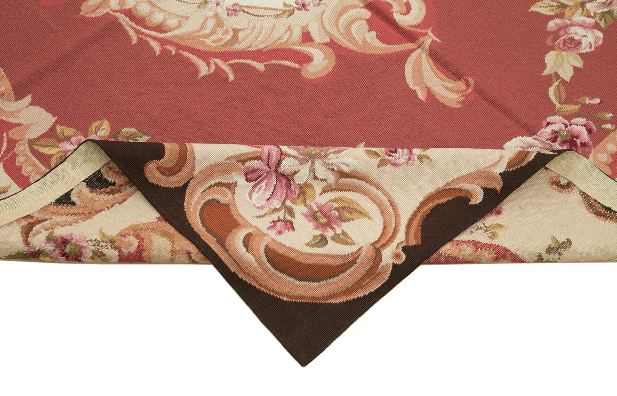 Handmade Wool Area Rug – Red Needlepoint Carpet With Classic Floral Design 5'10"x8'7"