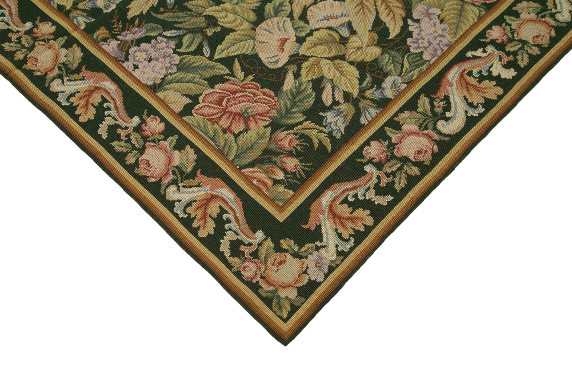 Handmade Floral Area Rug – Green Floral Rug, Turkish Hand Knotted Cotton Wool Blend 5'7''x8'5''