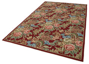 Handmade Floral Area Rug – Red Floral Pattern Cotton Wool Carpet 5'10''x9'0''