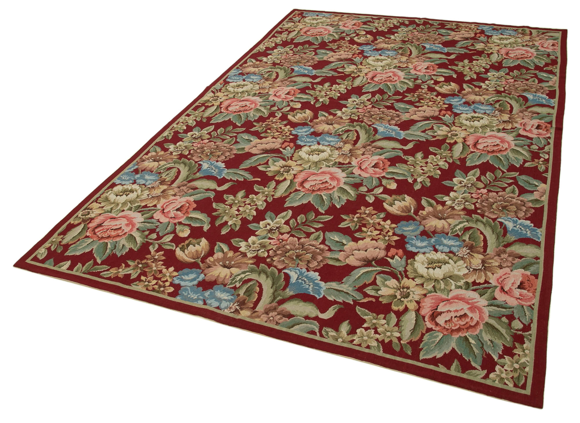 Handmade Floral Area Rug – Red Floral Pattern Cotton Wool Carpet 5'10''x9'0''