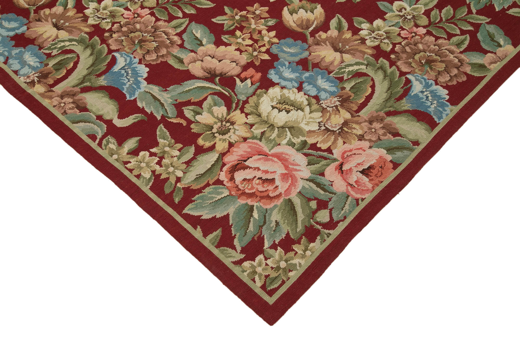 Handmade Floral Area Rug – Red Floral Pattern Cotton Wool Carpet 5'10''x9'0''