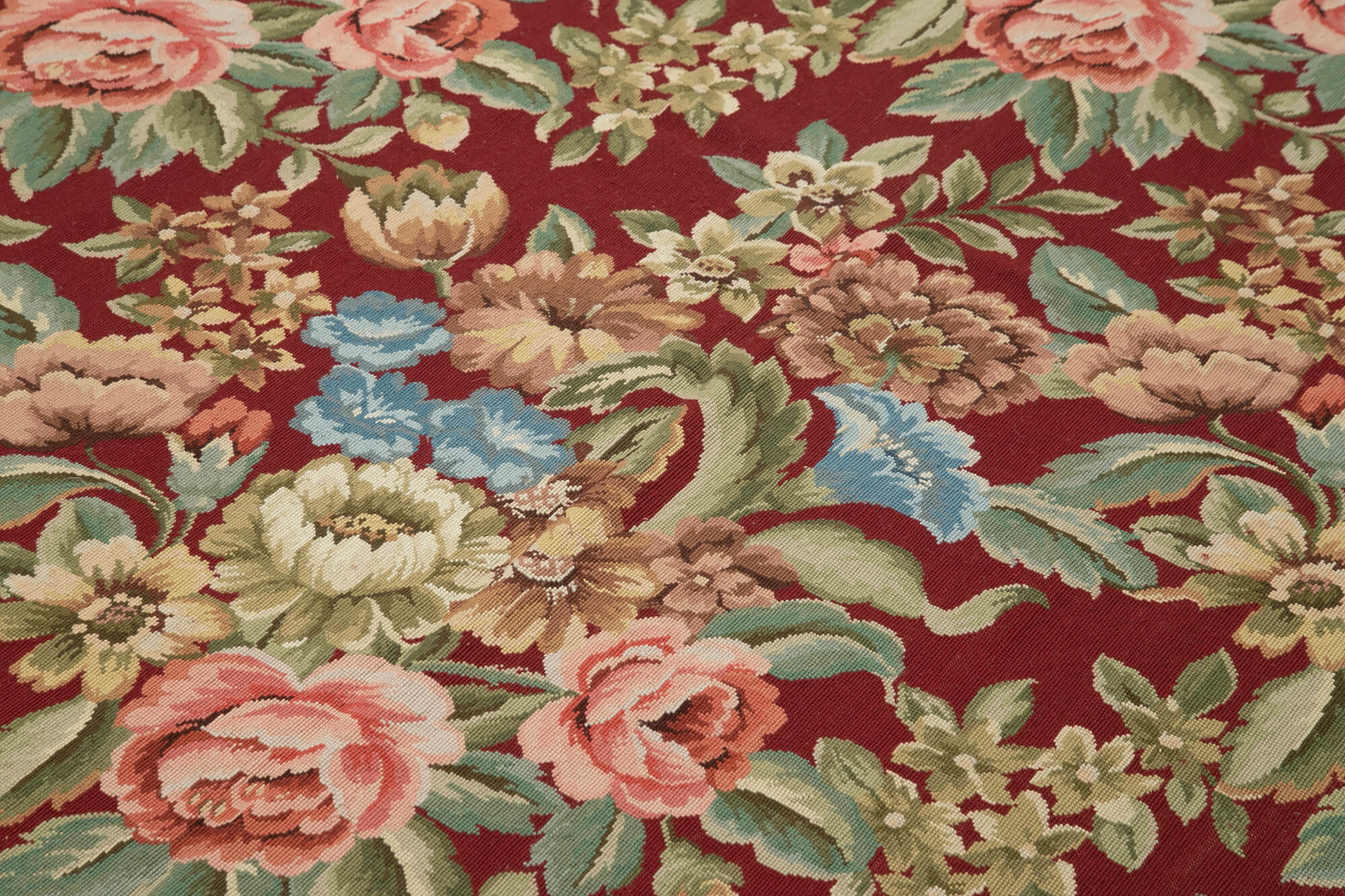 Handmade Floral Area Rug – Red Floral Pattern Cotton Wool Carpet 5'10''x9'0''
