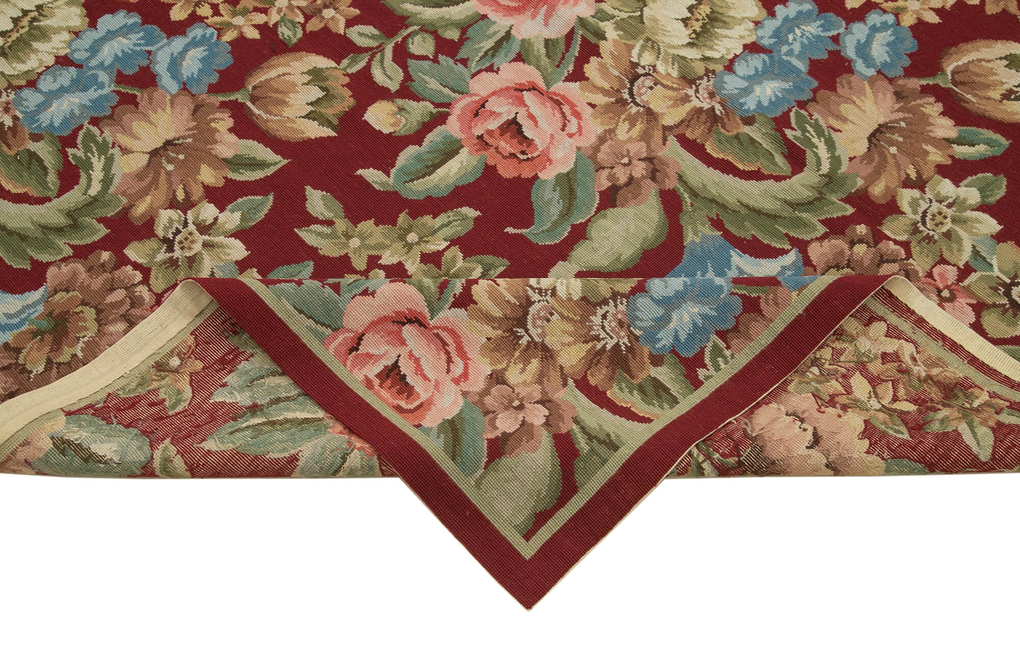 Handmade Floral Area Rug – Red Floral Pattern Cotton Wool Carpet 5'10''x9'0''