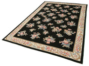 Handmade Wool Area Rug – Black Floral Pattern Cotton Wool Carpet 5'11''x9'0''