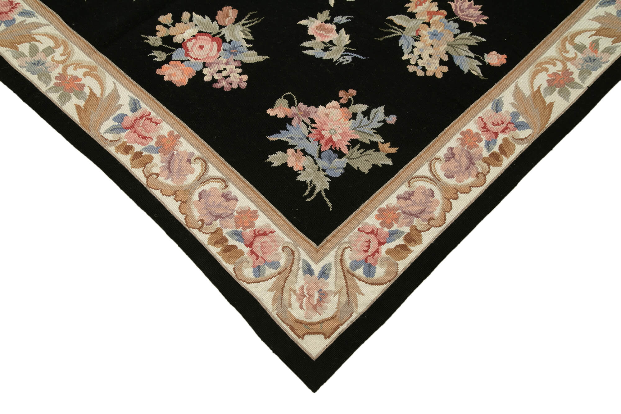Handmade Wool Area Rug – Black Floral Pattern Cotton Wool Carpet 5'11''x9'0''
