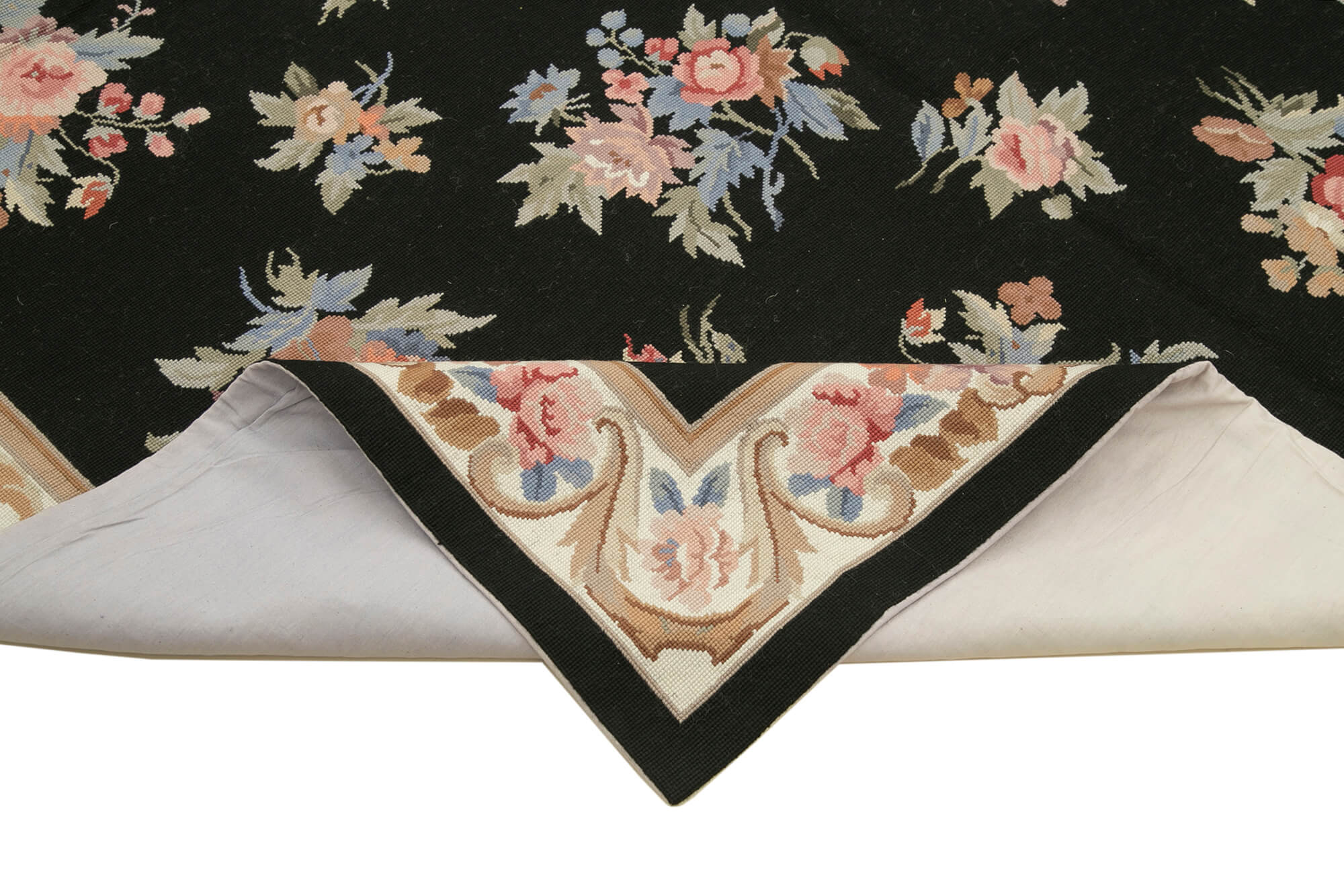 Handmade Wool Area Rug – Black Floral Pattern Cotton Wool Carpet 5'11''x9'0''