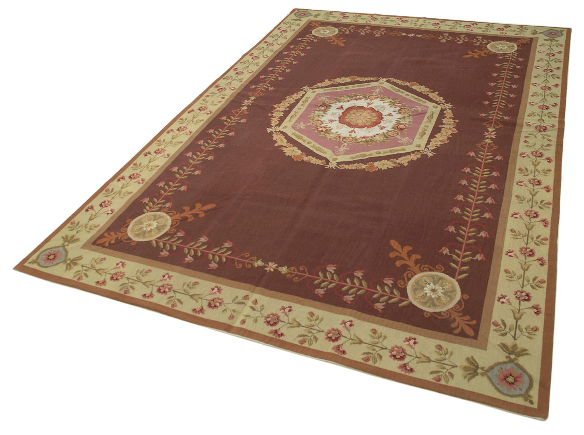Handmade Wool Area Rug - Red Floral Cotton Wool Rug, Soft Texture Bohemian Style