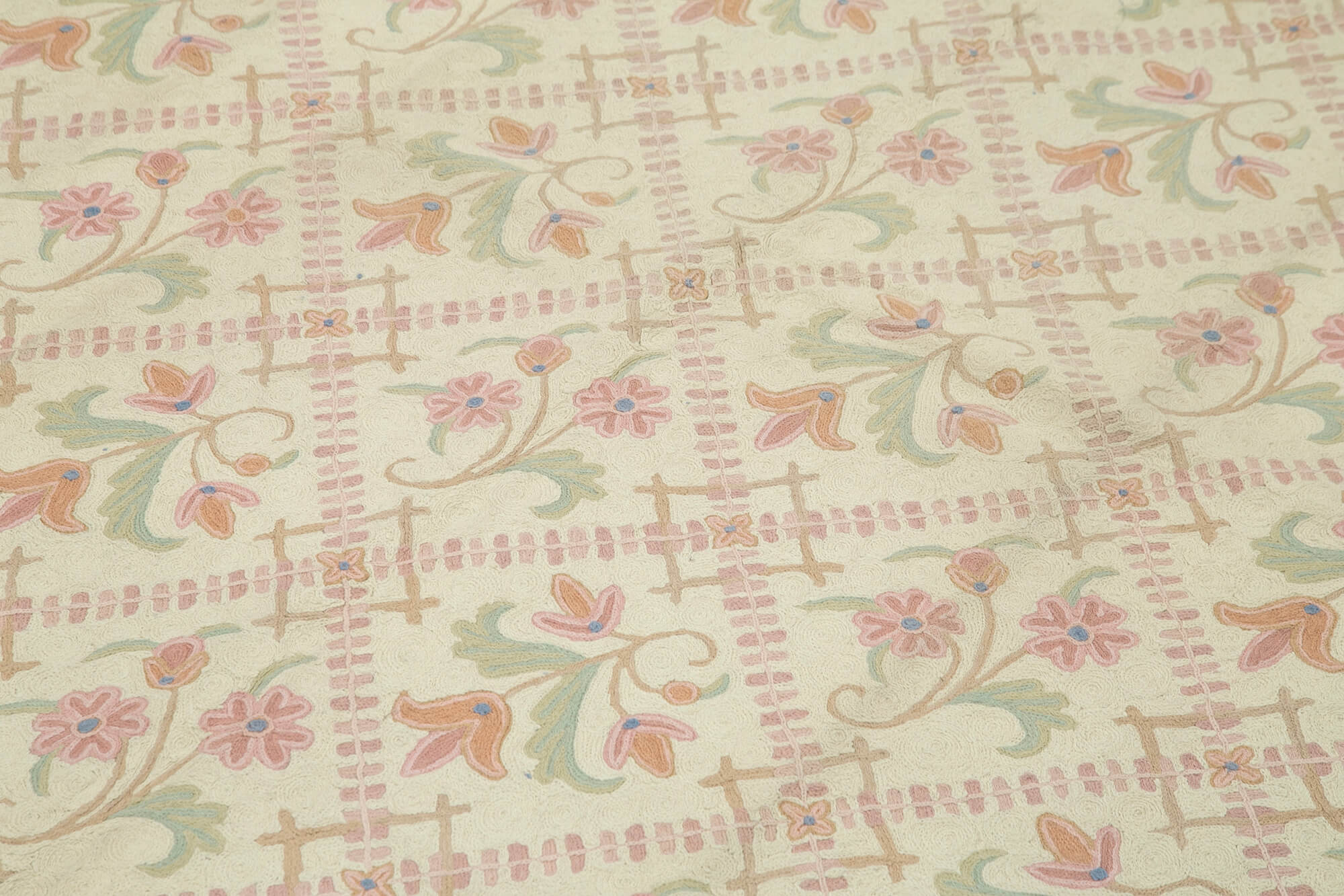 Handmade Floral Area Rug - Beige Floral Cotton Wool Carpet 6'x9'6'' | Turkish Hand Knotted