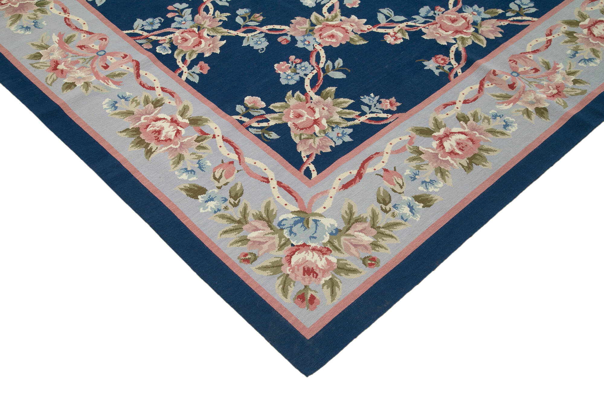 Handmade Wool Area Rug – Blue Floral Pattern Carpet | Cotton Wool Carpet 9'11'' x 13'8''
