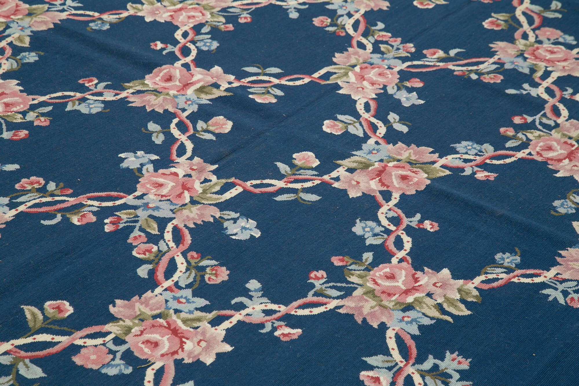 Handmade Wool Area Rug – Blue Floral Pattern Carpet | Cotton Wool Carpet 9'11'' x 13'8''