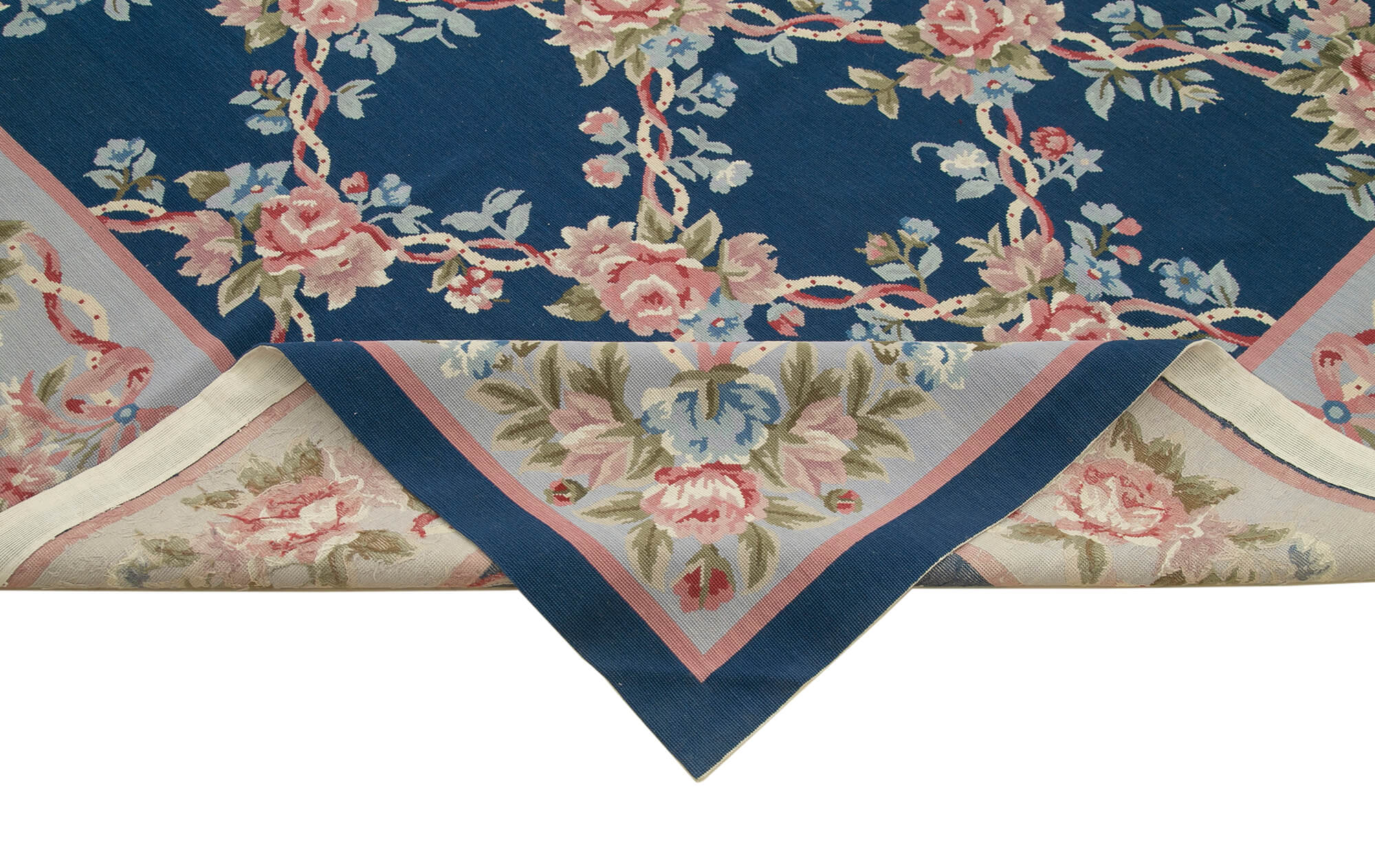 Handmade Wool Area Rug – Blue Floral Pattern Carpet | Cotton Wool Carpet 9'11'' x 13'8''