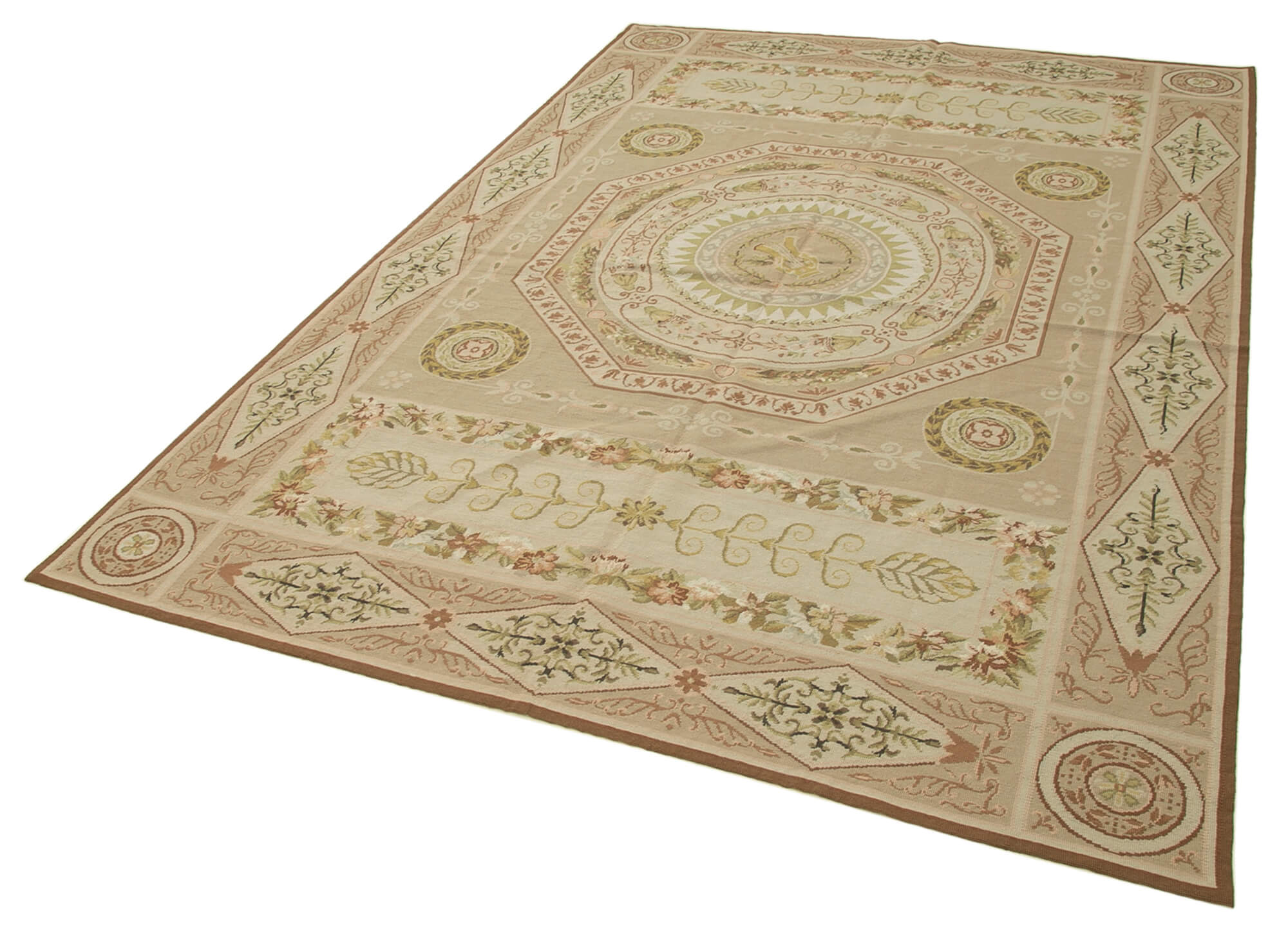 Handmade Area Rug – Beige Wool Floral Carpet, Soft Cotton Wool Carpet 6'x9'1''