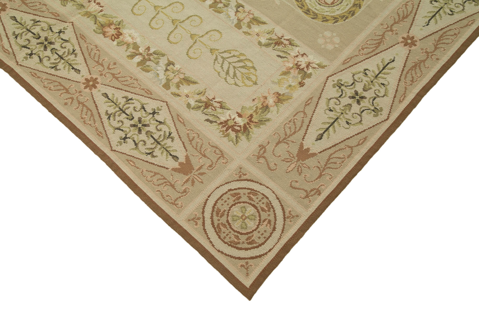 Handmade Area Rug – Beige Wool Floral Carpet, Soft Cotton Wool Carpet 6'x9'1''