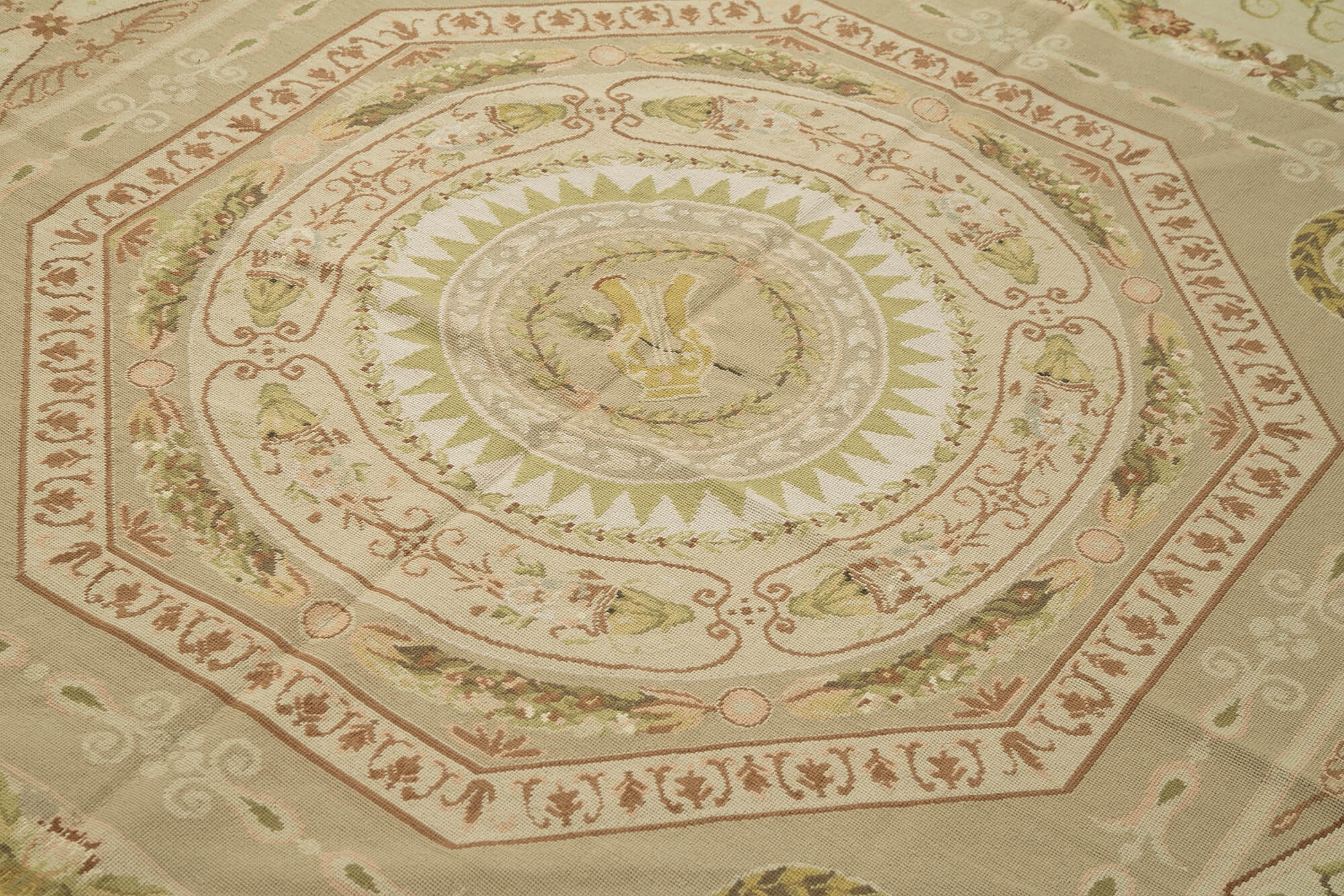 Handmade Area Rug – Beige Wool Floral Carpet, Soft Cotton Wool Carpet 6'x9'1''