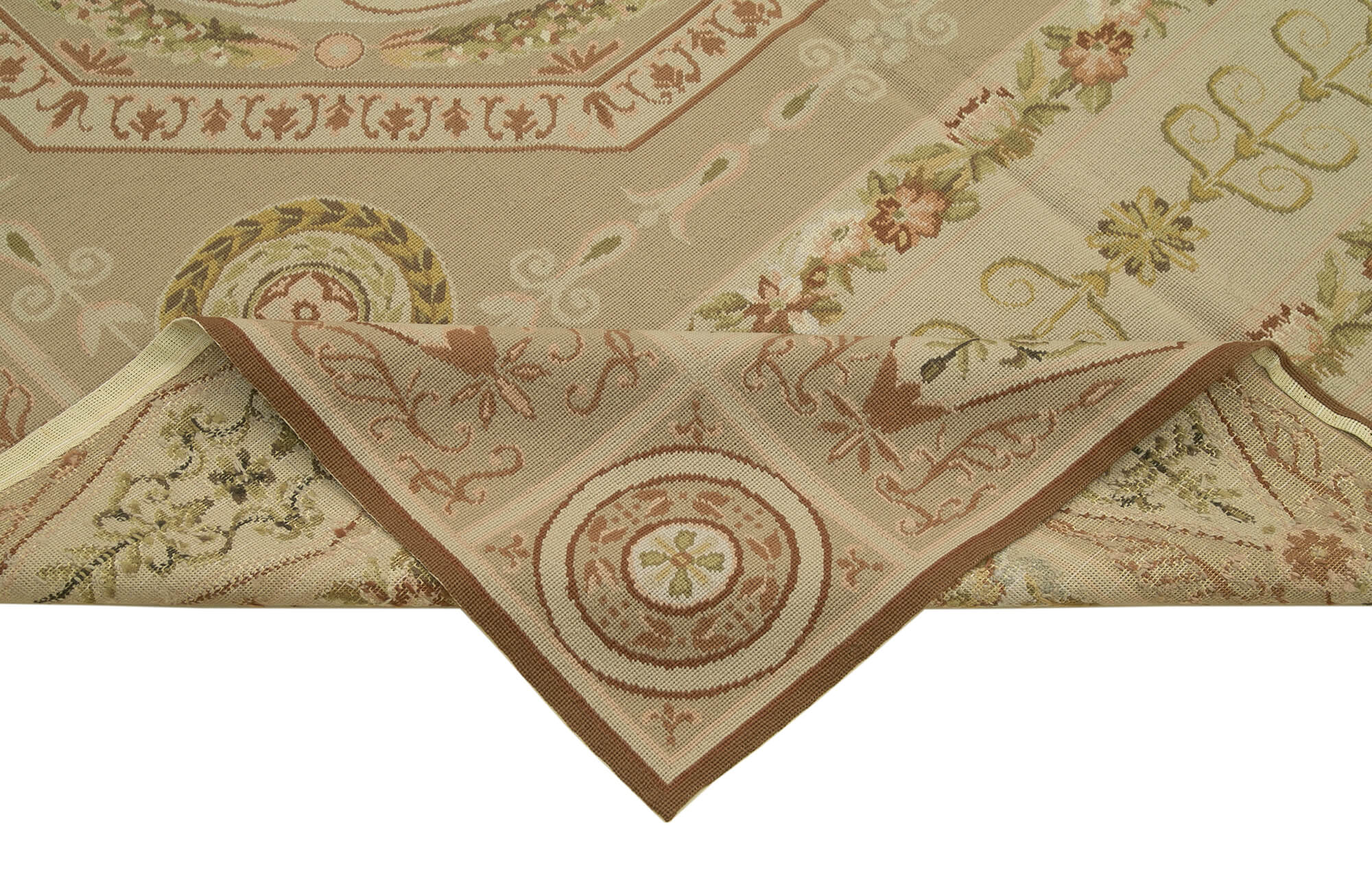 Handmade Area Rug – Beige Wool Floral Carpet, Soft Cotton Wool Carpet 6'x9'1''
