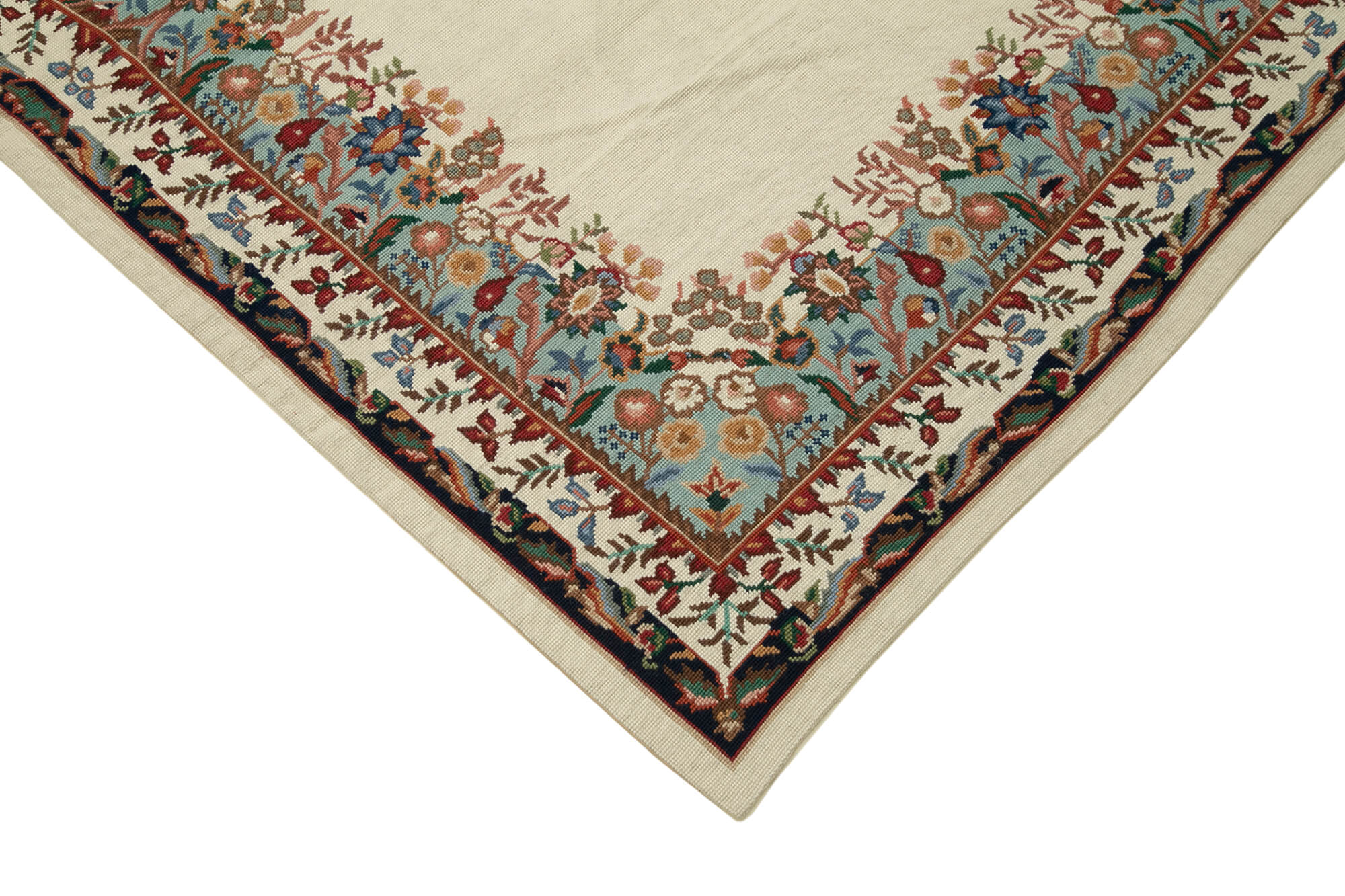 Handmade Wool Area Rug | Floral Beige Rug, Durable Cotton Weave, Soft Wool Texture 5'6" x 8'6"