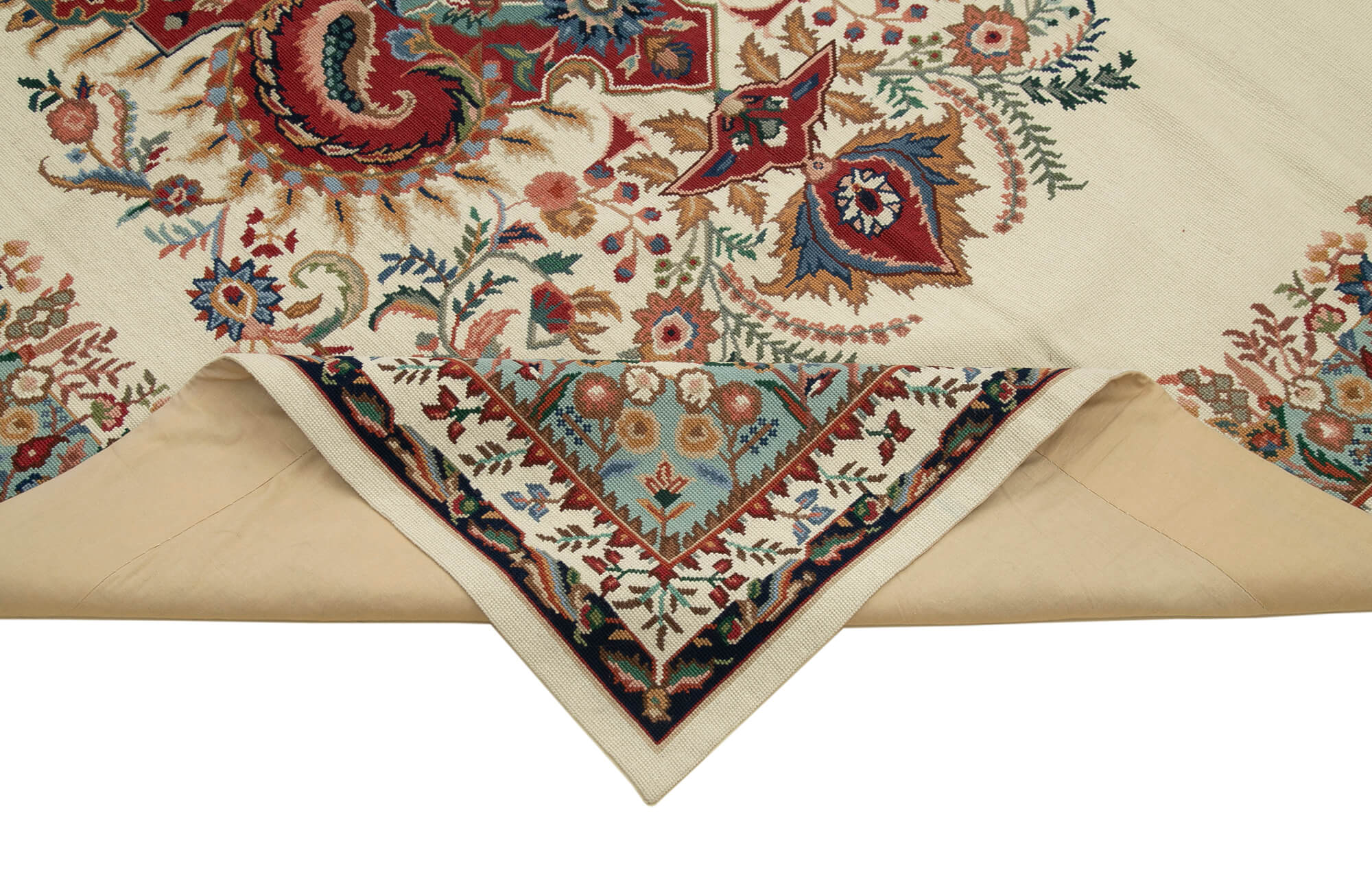 Handmade Wool Area Rug | Floral Beige Rug, Durable Cotton Weave, Soft Wool Texture 5'6" x 8'6"