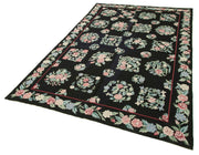Handmade Floral Area Rug – Black Needlepoint Floral Pattern Rug 5'9" x 8'9"