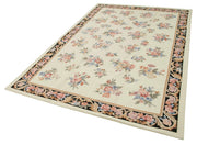 Handmade Area Rug – Vintage Wool Rug 6'0'' x 8'11'' | Beige Floral Cotton Carpet