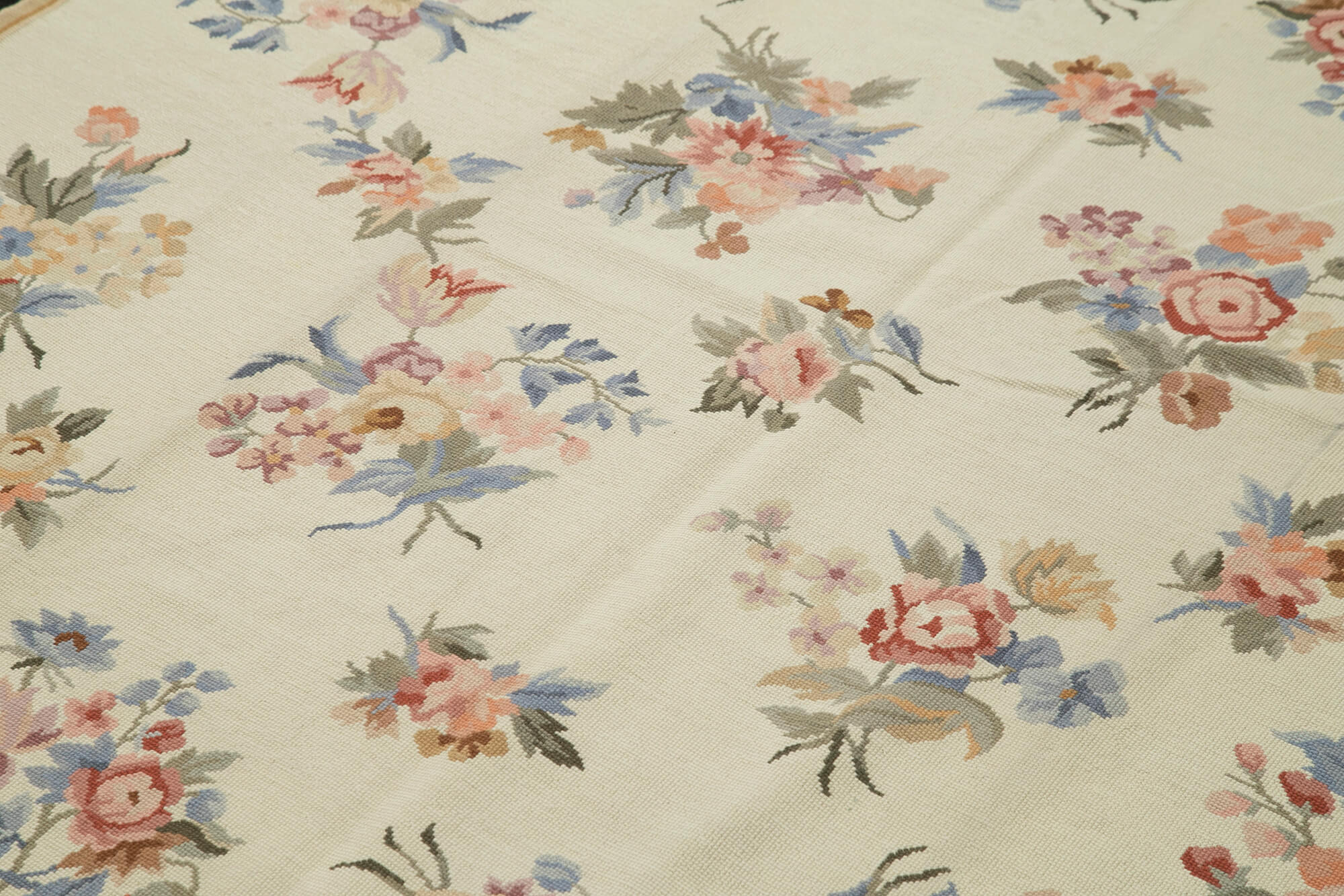 Handmade Area Rug – Vintage Wool Rug 6'0'' x 8'11'' | Beige Floral Cotton Carpet