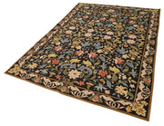 Handmade Area Rug – Black Floral Cotton Wool Rug 6x9 Vintage Handwoven Carpet