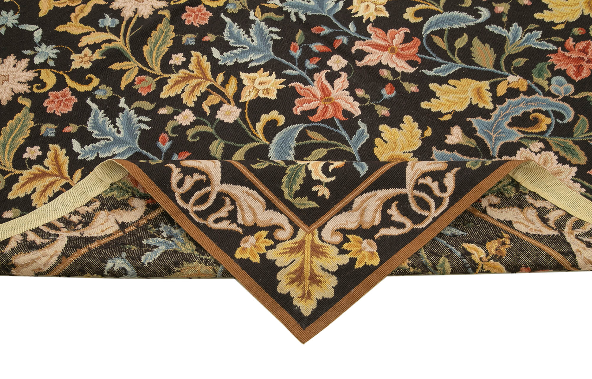 Handmade Area Rug – Black Floral Cotton Wool Rug 6x9 Vintage Handwoven Carpet