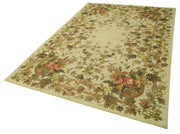 Handmade Floral Area Rug – Vintage Wool Rug 6'x9'2'' Beige Floral Carpet