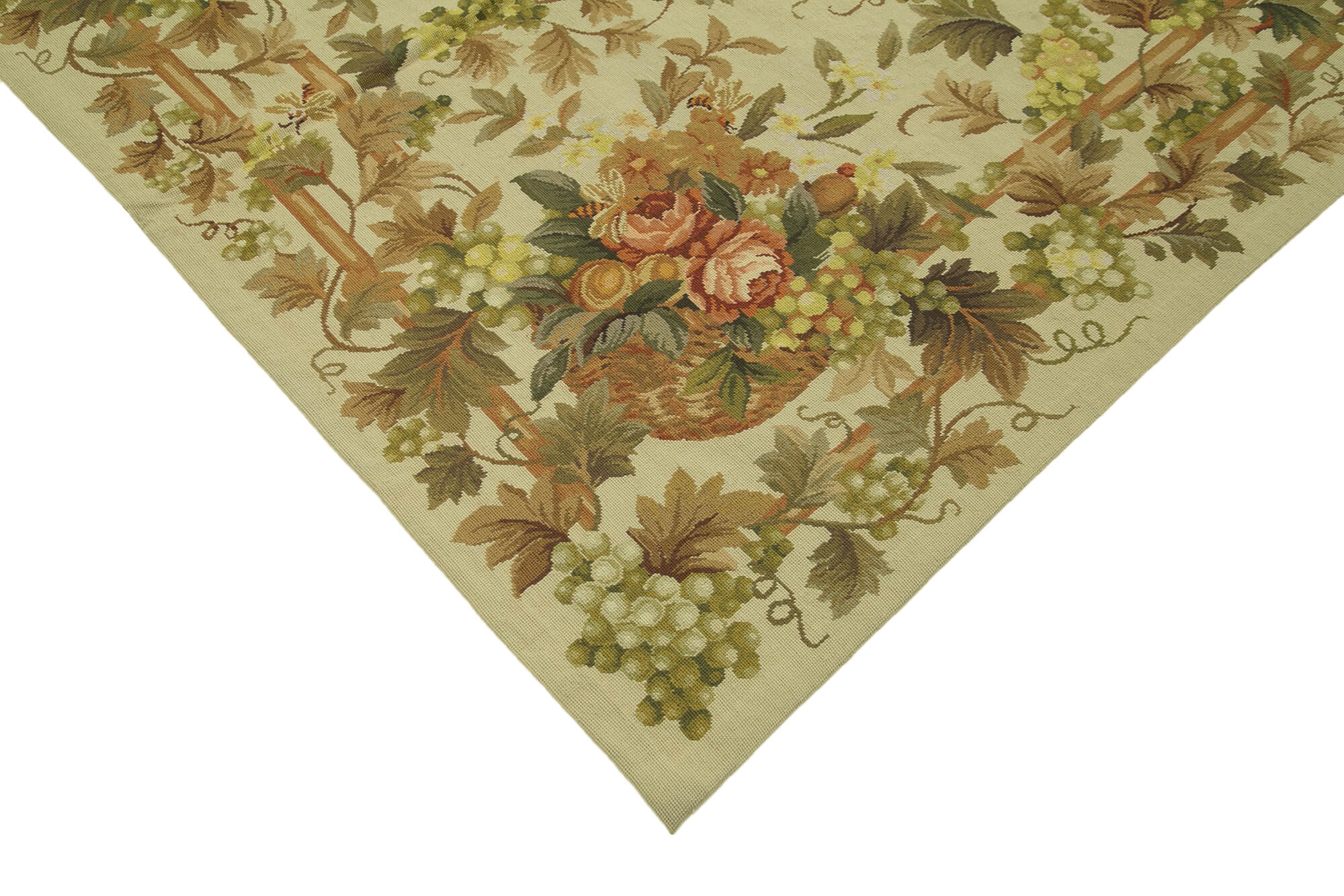 Handmade Floral Area Rug – Vintage Wool Rug 6'x9'2'' Beige Floral Carpet