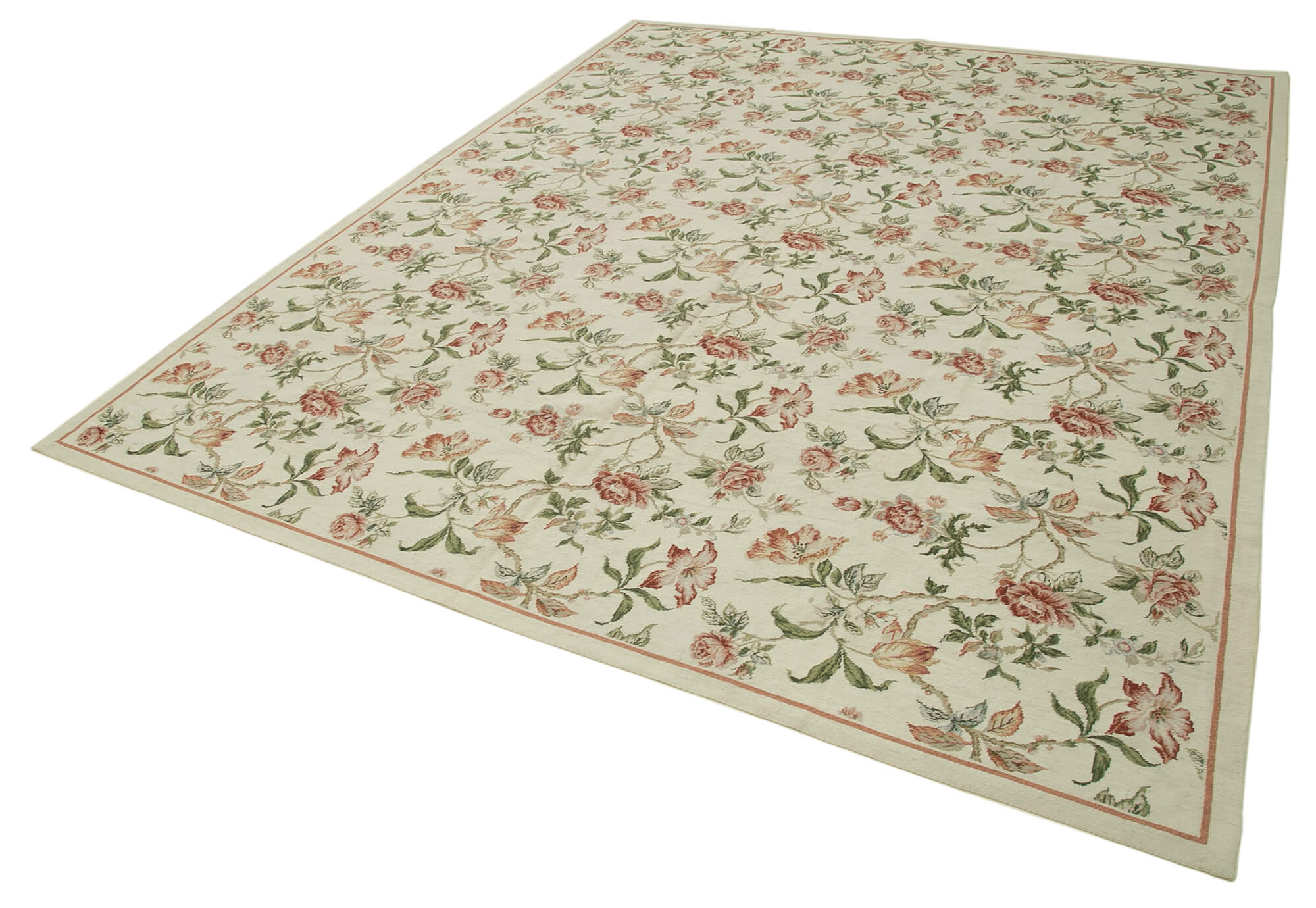 Handmade Area Rug Featuring Floral Cotton Rug Design | Vintage Handwoven Rug 7'11''x9'11''