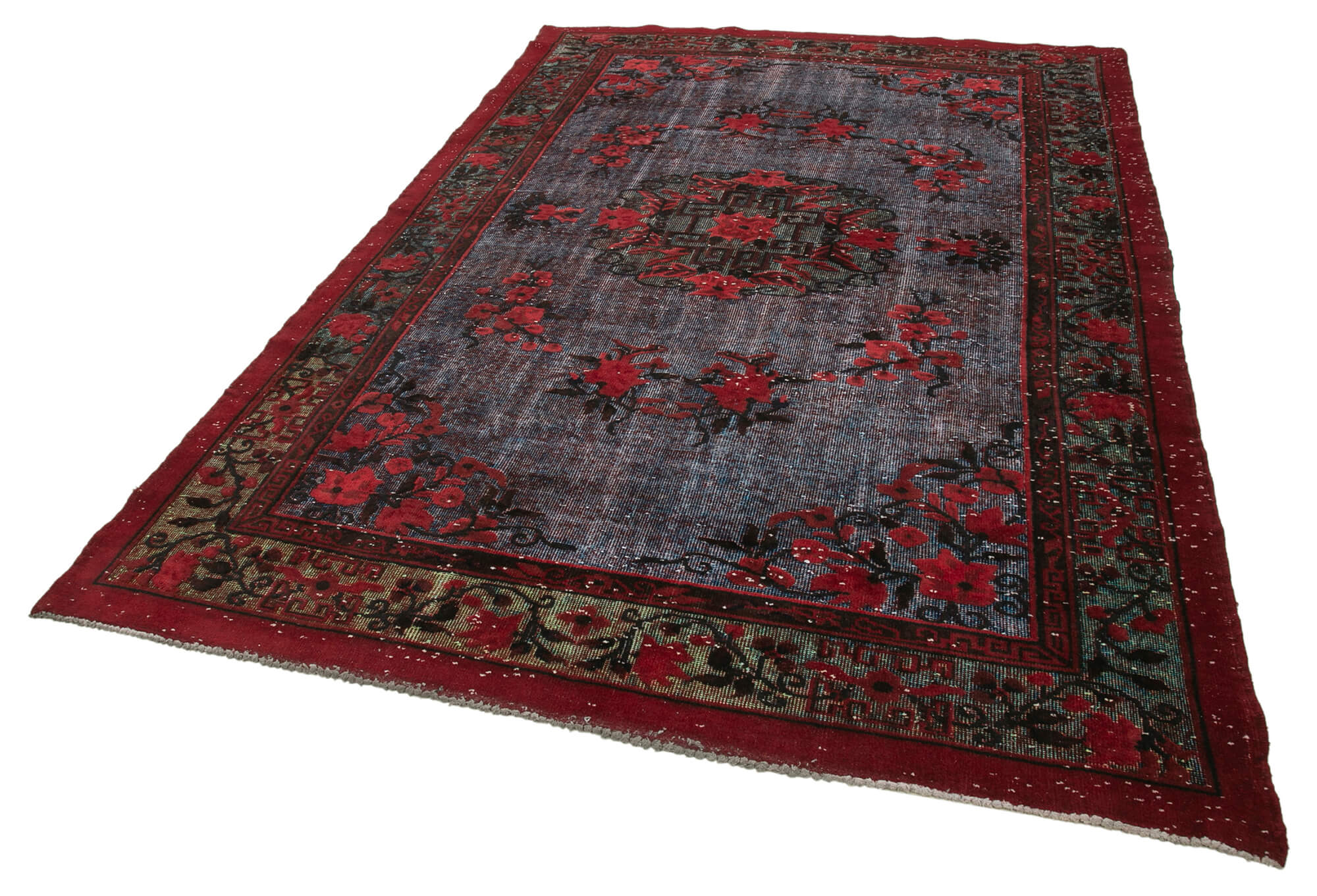 Vintage Handmade Area Rug - Red Turkish Wool Carpet 6'5'' x 9'11'' Cotton Wool Blend