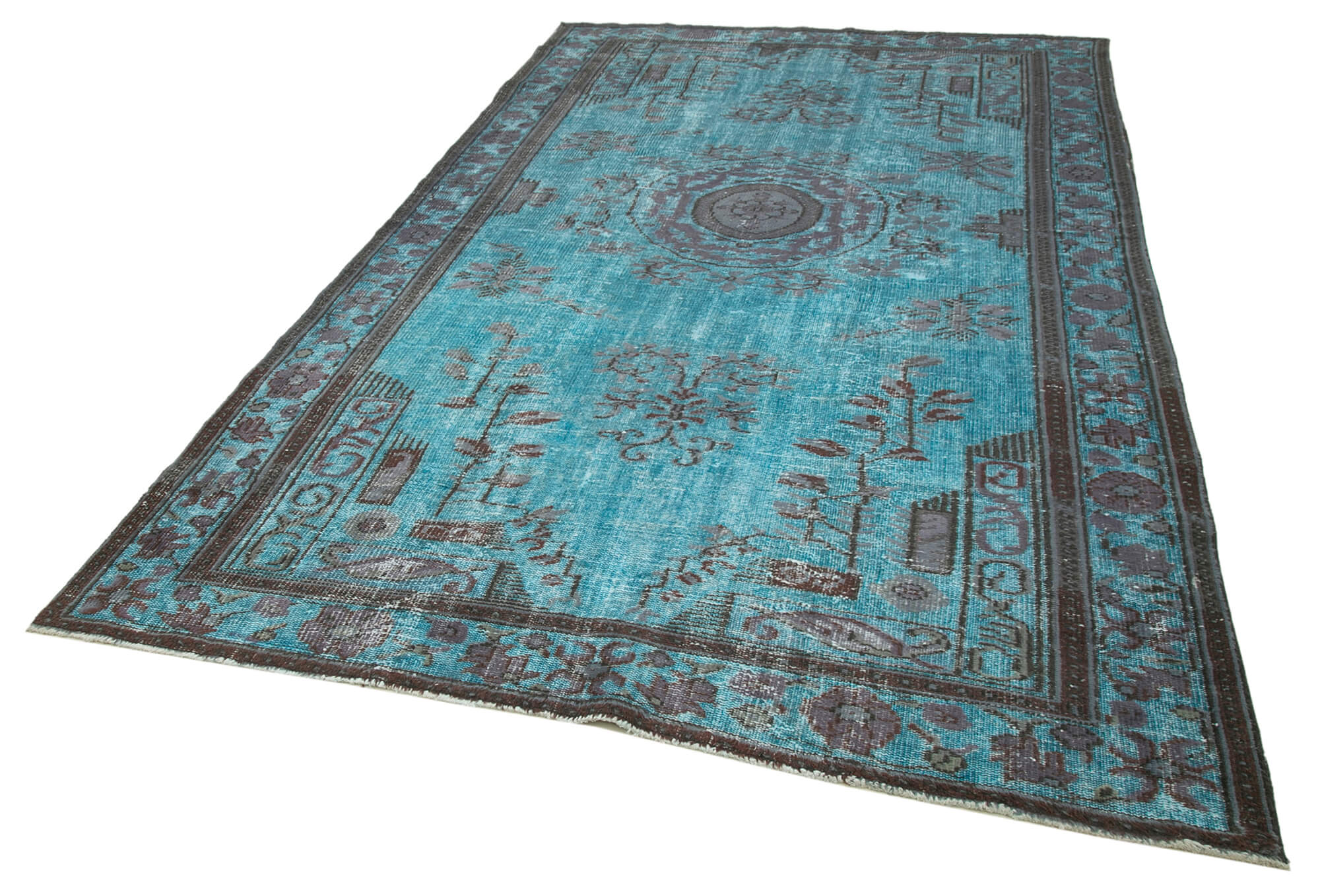 Vintage Handmade Area Rug – Blue Eskilme Style Cotton Wool Carpet 6'6''x10'6''