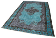 Vintage Cotton Wool Rug – Hand Woven Area Rug Turquoise Decorative Carpet 5'11''x9'