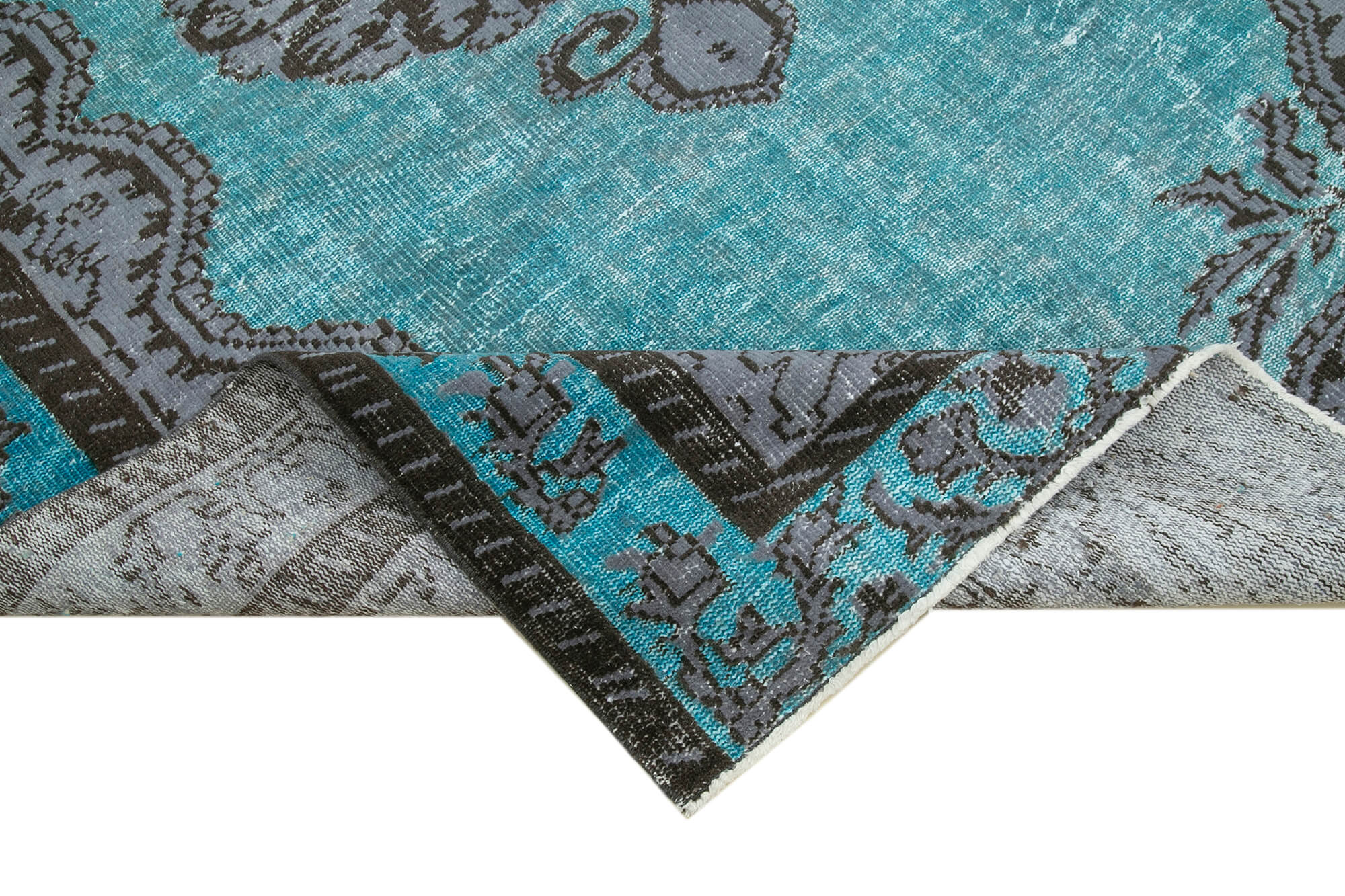 Vintage Cotton Wool Rug – Hand Woven Area Rug Turquoise Decorative Carpet 5'11''x9'