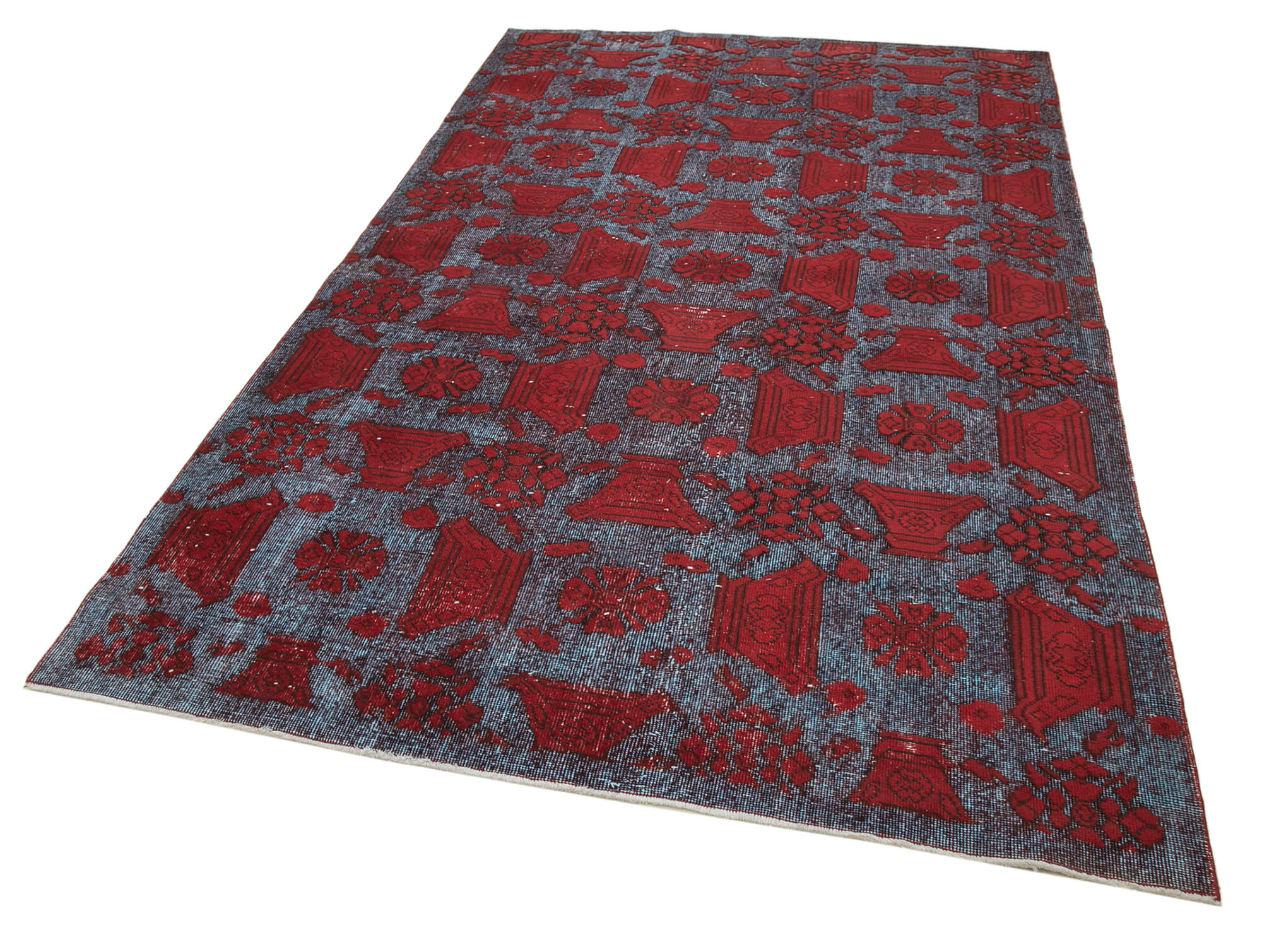 Handmade Wool Area Rug – Vintage Cotton Rug | Red Wool Carpet 5'8''x9'9''