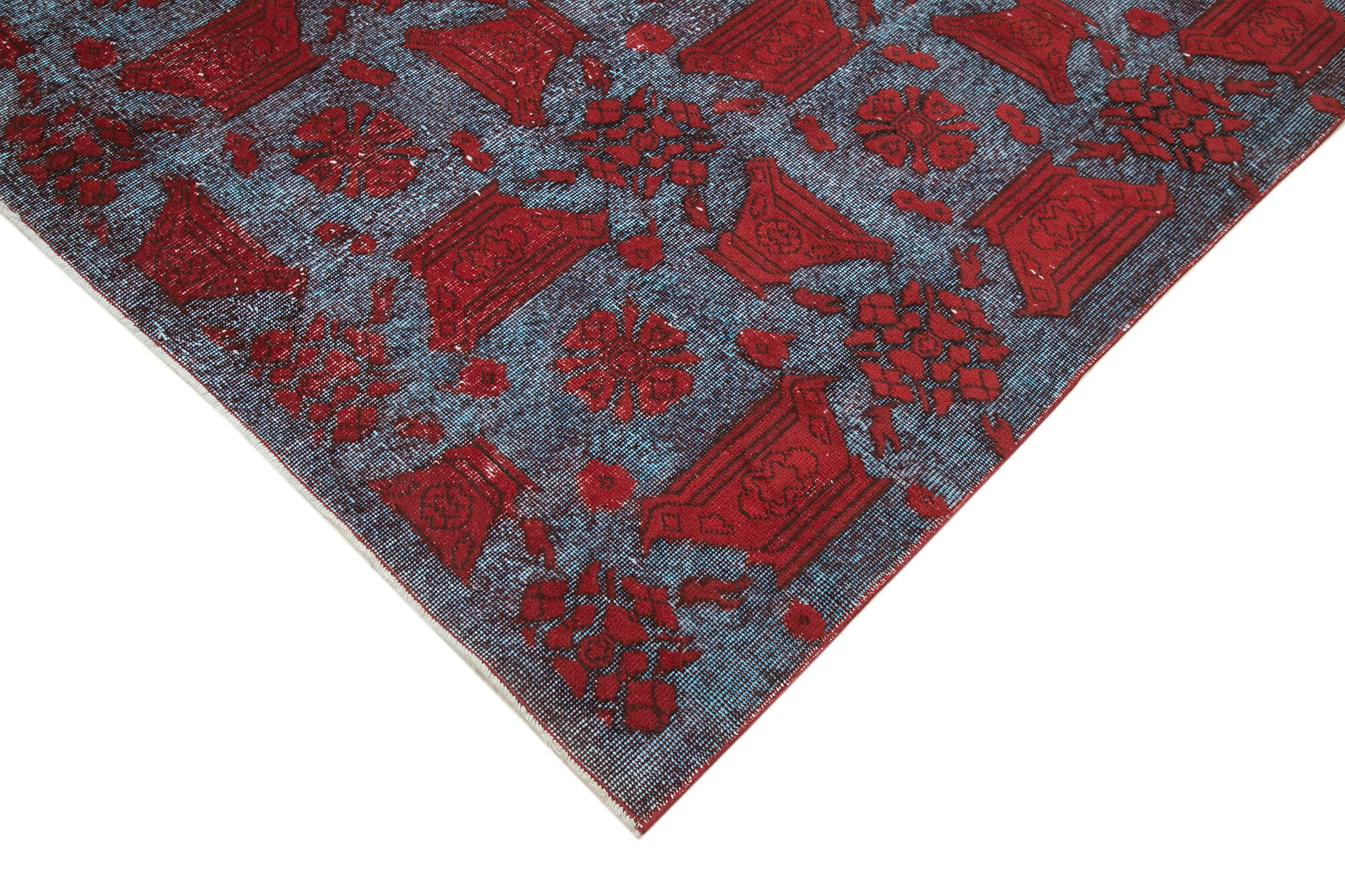 Handmade Wool Area Rug – Vintage Cotton Rug | Red Wool Carpet 5'8''x9'9''