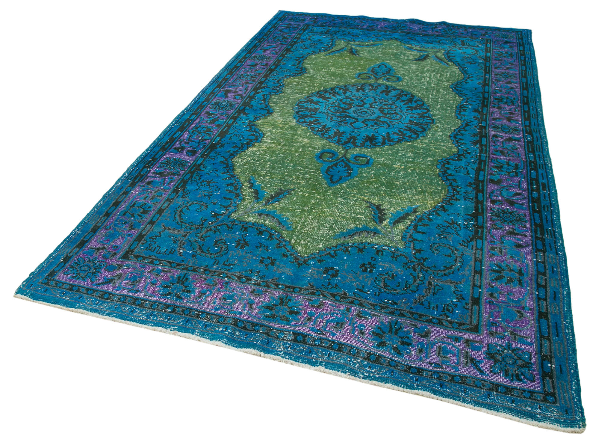 Vintage Handmade Area Rug - Blue Wool Cotton Blend Rug 6'2"x10'6" | Hand Woven Turkish Carpet
