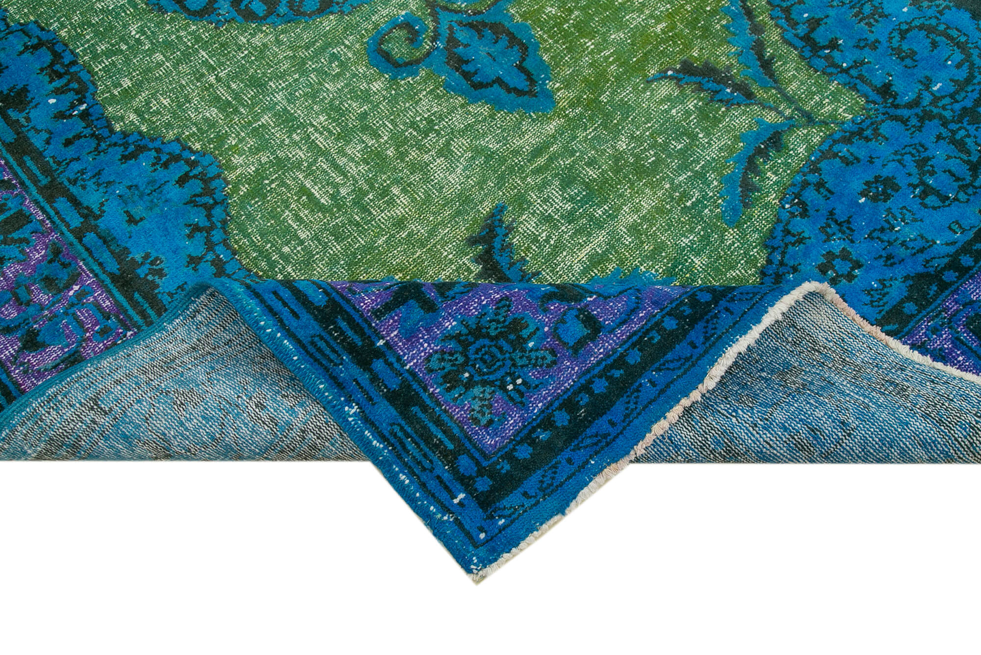 Vintage Handmade Area Rug - Blue Wool Cotton Blend Rug 6'2"x10'6" | Hand Woven Turkish Carpet