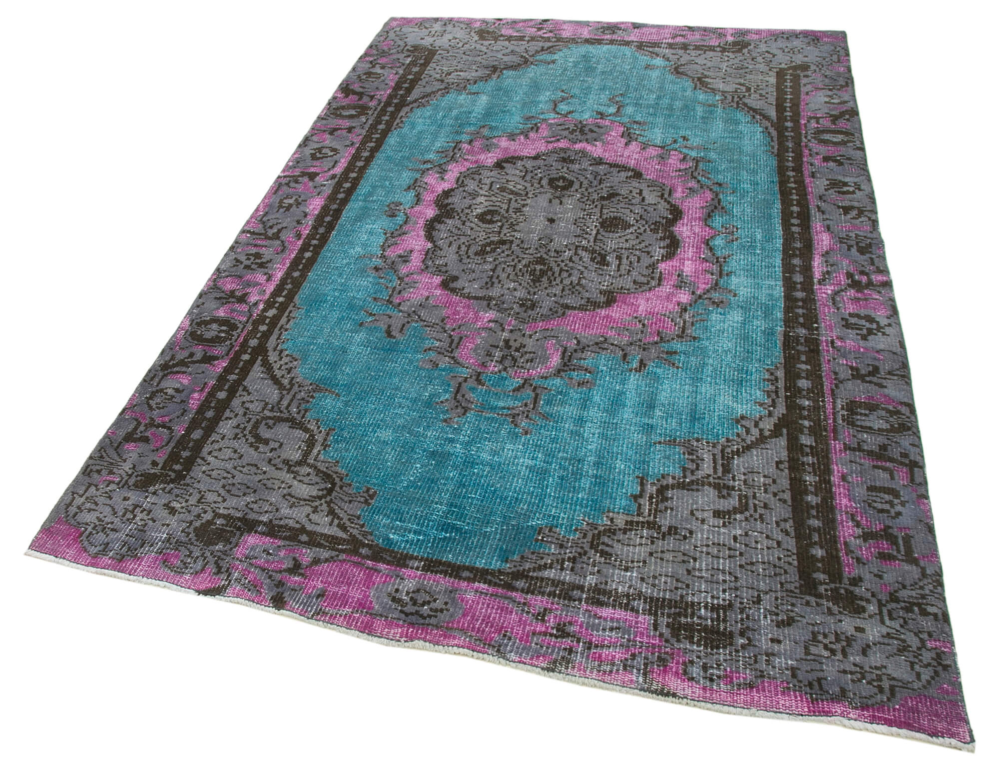 Vintage Turquoise Area Rug – Handmade Wool Rug, Turkish Hand Knotted Bohemian Style
