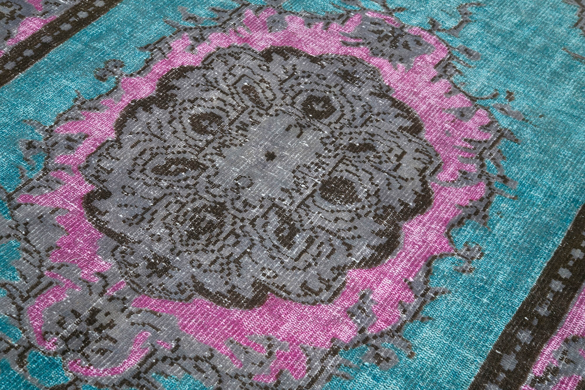 Vintage Turquoise Area Rug – Handmade Wool Rug, Turkish Hand Knotted Bohemian Style