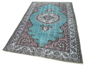 Vintage Handmade Area Rug - Blue Turkish Cotton Wool Hand Woven Rug 5x8