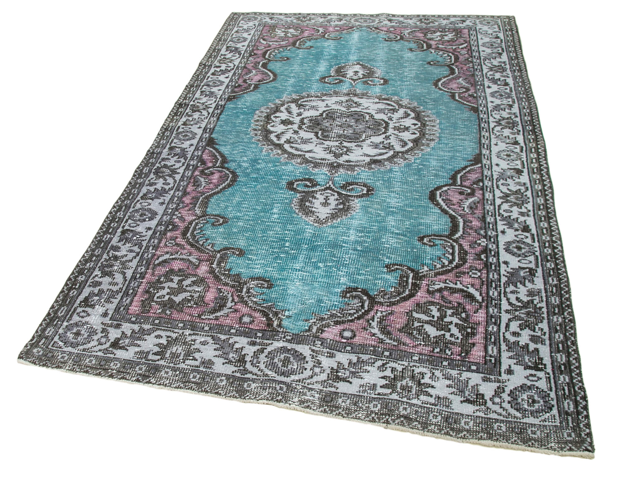 Vintage Handmade Area Rug - Blue Turkish Cotton Wool Hand Woven Rug 5x8