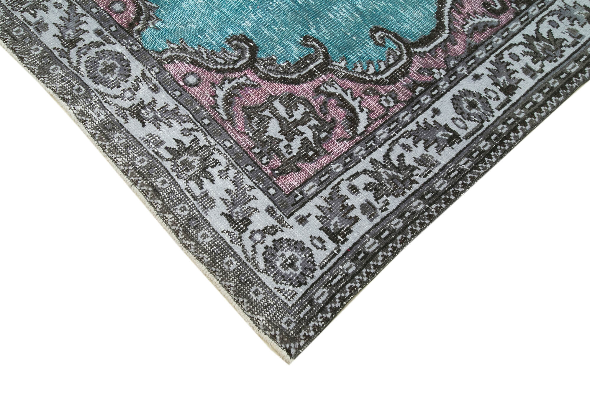 Vintage Handmade Area Rug - Blue Turkish Cotton Wool Hand Woven Rug 5x8
