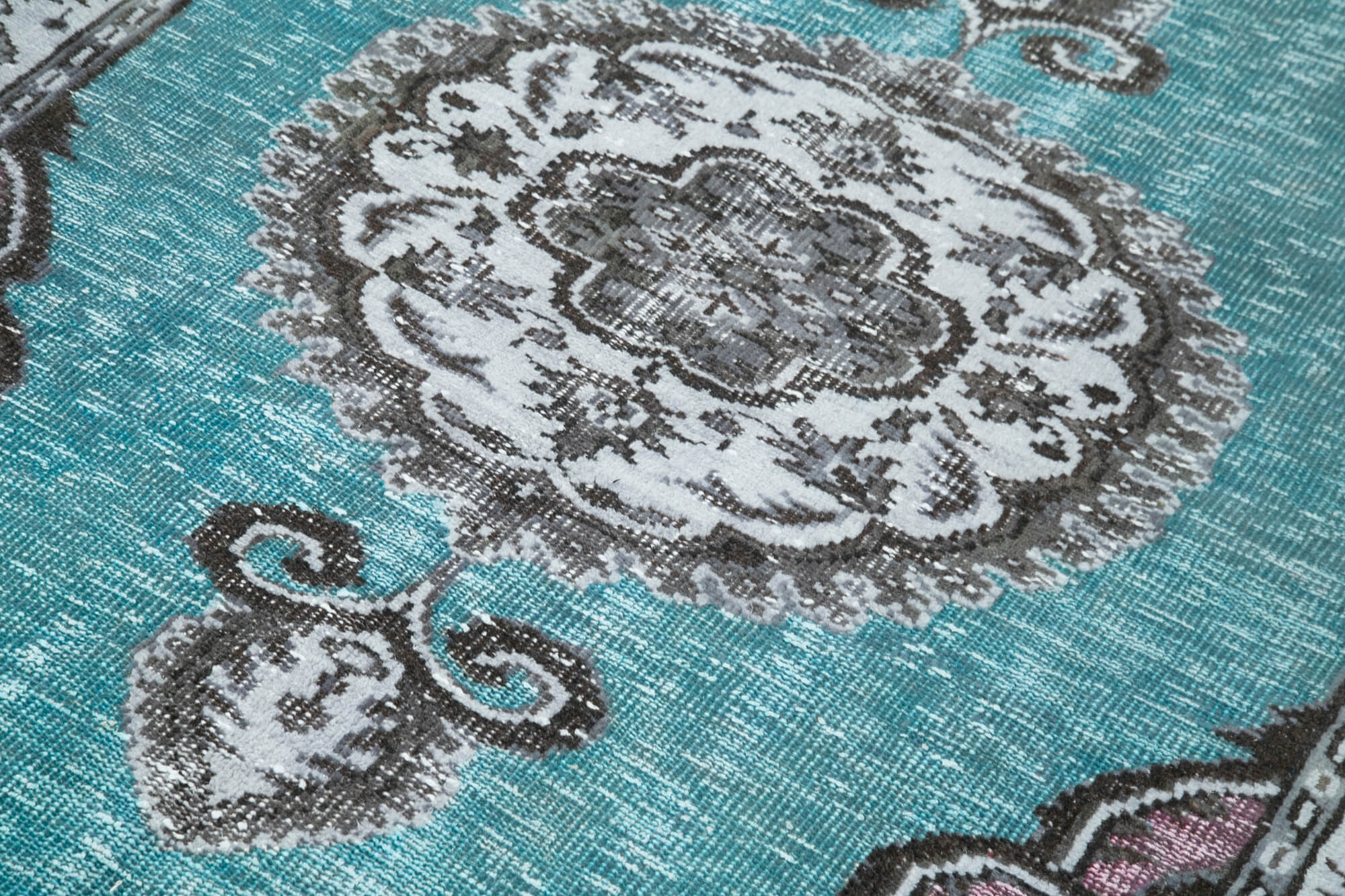 Vintage Handmade Area Rug - Blue Turkish Cotton Wool Hand Woven Rug 5x8